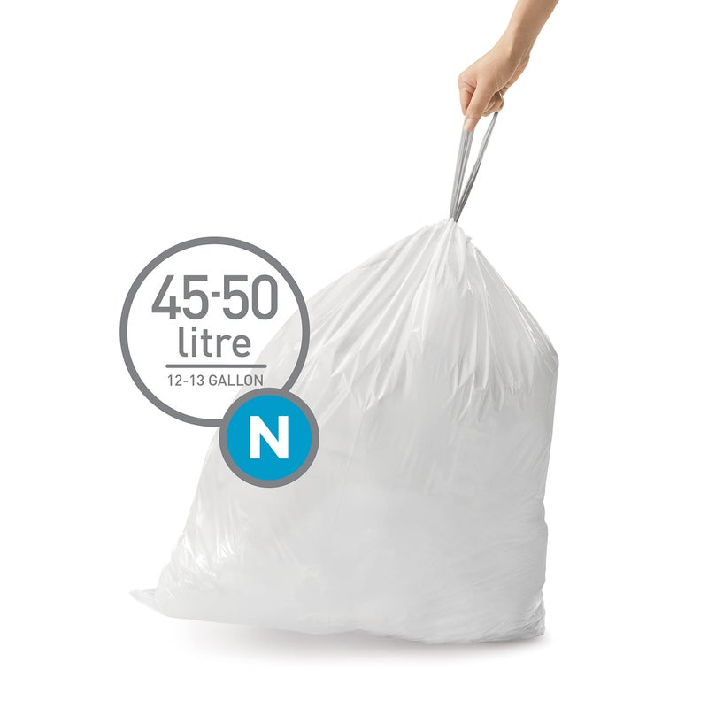 simplehuman Code N 100 Count, Dispenser Pack Custom Fit Liners, Drawstring Trash Bags, 45-50 Liter / 11.9-13.2 Gallon, White - Image 2